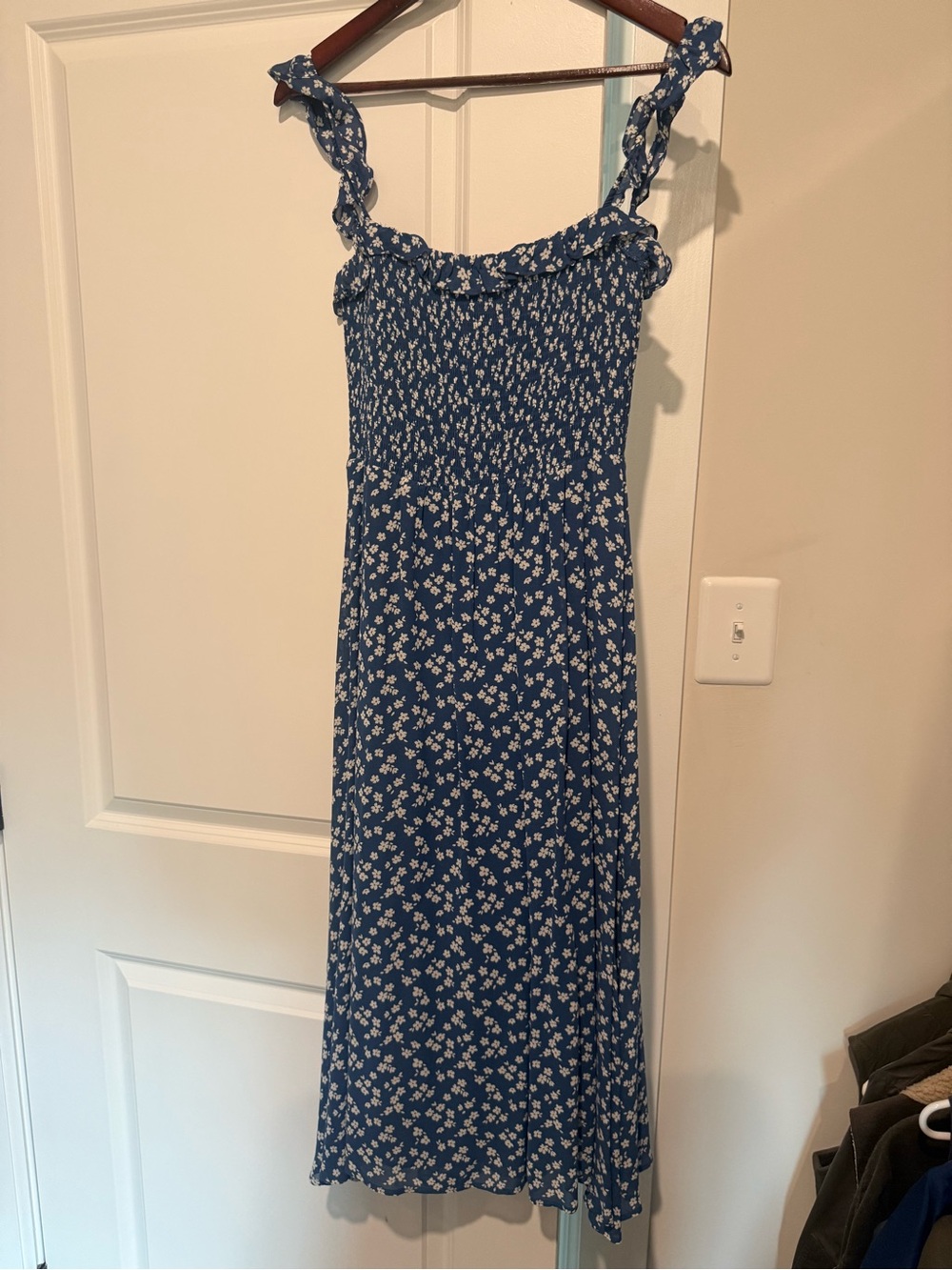 Reformation Blue Floral Smocked Midi Dress